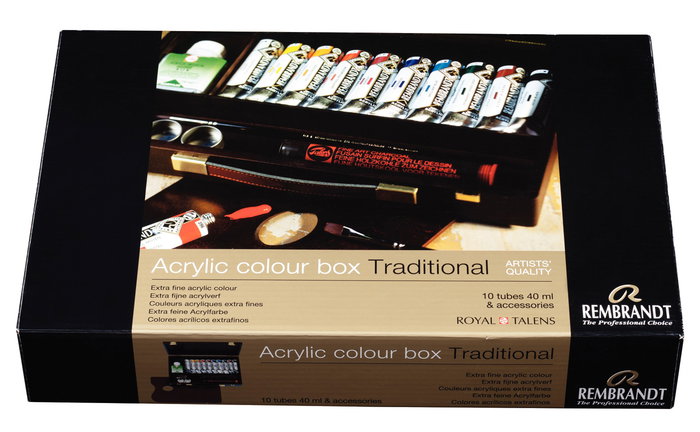Talens Rembrandt Set de Pintura Acrílica con 10 Tubos de 40ml y Caja de Madera